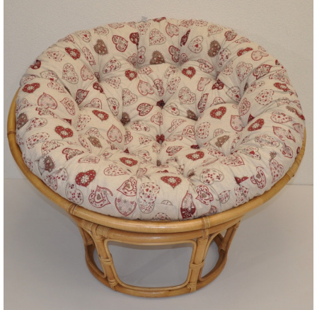 Ratanový papasan 110 cm medový vankúš s motívom červeného srdca