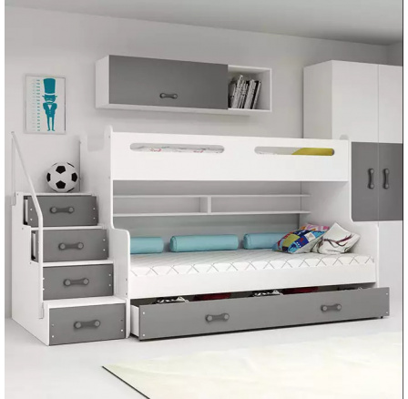 Detská poschodová posteľ MAX 3 Grafit, bez matraca 120 X 200