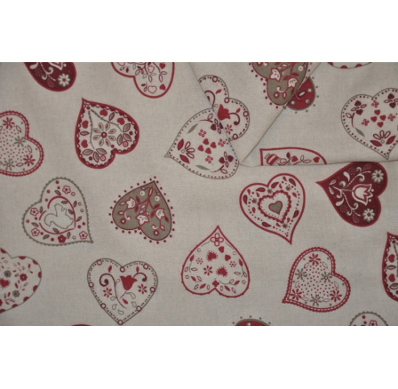 Látka Mihra s motívom červeného srdca - šírka 280 cm