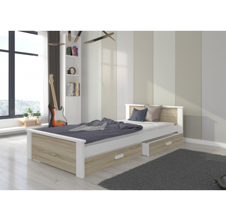 Posteľ s matracom ALDEX 180x80 Biela+Sonoma