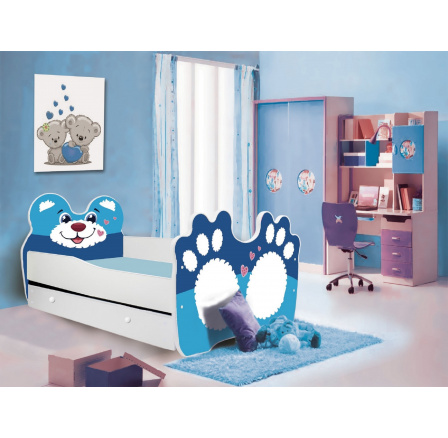 Posteľ s matracom a zásuvkou BEAR BLUE 140x70 Modrá Posteľ s matracom a zásuvkou BEAR BLUE 140x70 Modrá