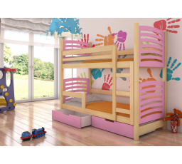 Poschodová posteľ s matracom OSUNA Pine+Pink