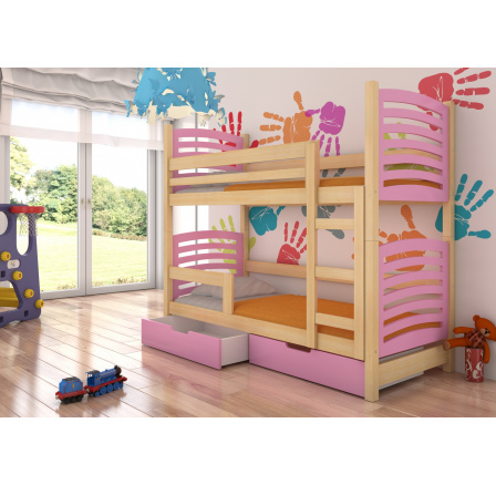 Dvojlôžková poschodová posteľ s matracmi OSUNA Pine+Pink Dvojlôžková poschodová posteľ s matracmi OSUNA Pine+Pink