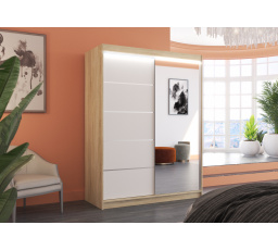 Posuvná skriňa so zrkadlom a LED osvetlením LIMBO 150 Sonoma+White