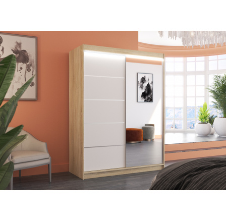 Posuvná skriňa so zrkadlom a LED osvetlením LIMBO 150 Sonoma+White