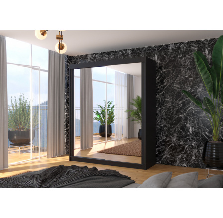 Šatní skriňa s posuvnými dverami a zrkadlom MORGAN 180 Čierna+Čierna