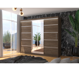 Posuvná skriňa so zrkadlom a LED osvetlením SALTO 250 Choco+Choco