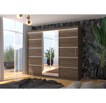 Posuvná skriňa so zrkadlom a LED osvetlením SALTO 250 Choco+Choco