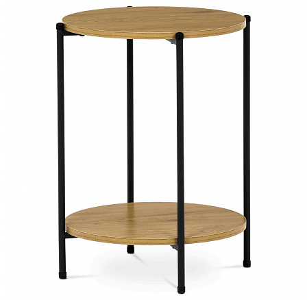 Prístavný stolík, MDF, dekor divoký dub, kov, čierny lak