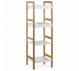 Regál, 4 police, masívny bambus, prírodný odtieň, MDF, biely matný lak, nosník. 12 kg
