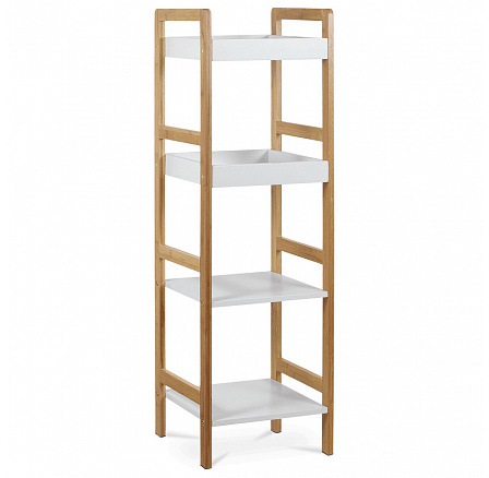 Regál, 4 police, masívny bambus, prírodný odtieň, MDF, biely matný lak, nosník. 12 kg Regál, 4 police, masívny bambus, prírodný odtieň, MDF, biely matný lak, nosník. 12 kg