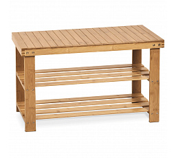 Stojan na topánky / stolička, 2 police, masívny bambus, prírodný odtieň