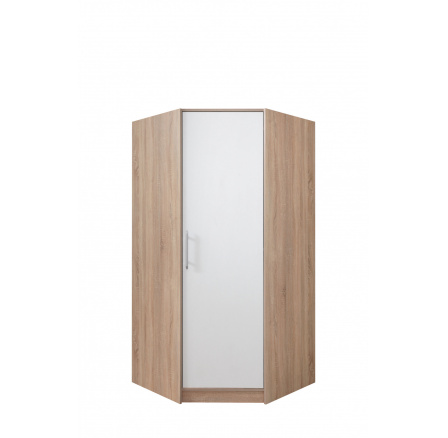Rohová šatníková skriňa SMART SR4 L/P, dub sonoma + biely lux