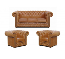 Sedacia súprava Chesterfield Lord 3+1+1 koža koňak
