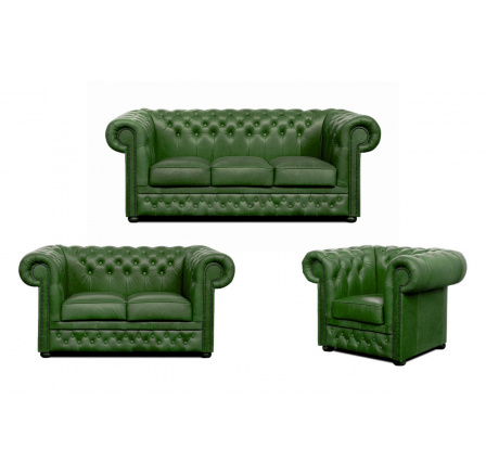 Sedacia súprava Chesterfield Lord 3+2+1 koža zelená