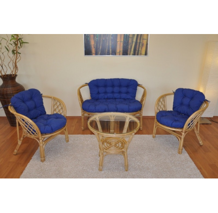 Ratanová sedacia súprava Bahama medová veľká podušky tmavomodrý melír