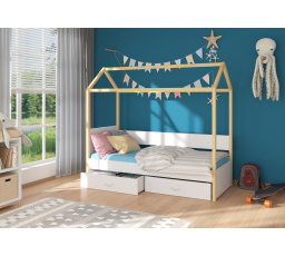 Chalupárska posteľ s matracom OTELLO 180x80 prírodná borovica + biela