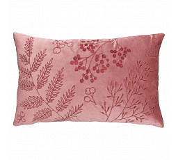 Polštář s výplní - červený, rostlinný vzor, 100% polyester, 50 x 30 cm