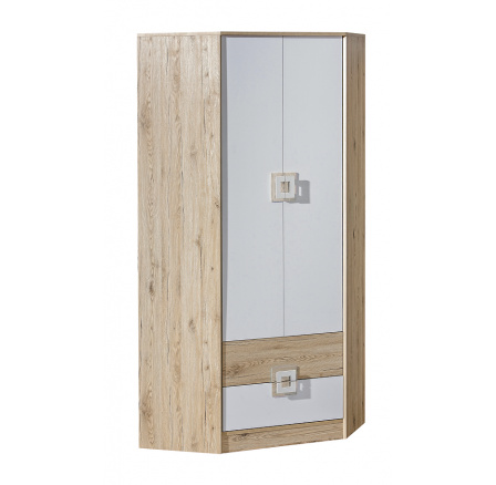 Rohová šatní skriňa NICO 02, Svetlý Dub/Biela/Svetlý Dub