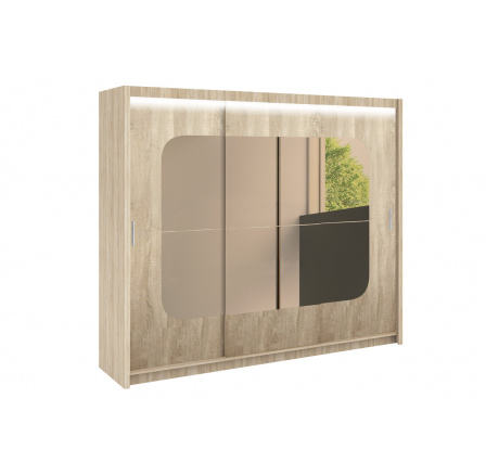 Šatníková skriňa BARCELONA, dub sonoma/zrkadlo
