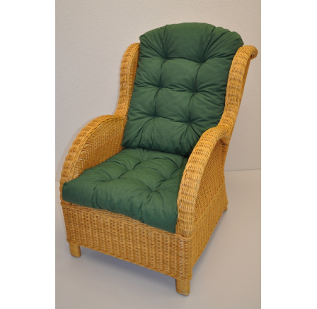 Ratanové kreslo Ušný medový vankúš tmavozelené odlesky Ratanové kreslo Ušný medový vankúš tmavozelené odlesky