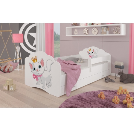 Posteľ s matracom, zábranou a šuplíkom CASIMO CAT 140x70 Biela Posteľ s matracom, zábranou a šuplíkom CASIMO CAT 140x70 Biela