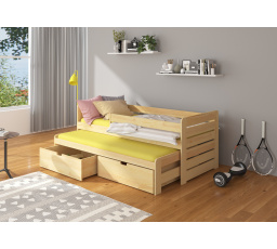 Manželská posteľ so zábradlím TOMI 200x90 Borovica prírodná