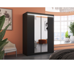 Posuvná skriňa so zrkadlom a LED osvetlením FEVER 150 Čierna+Čierna