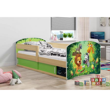 1-PODLAŽNÝ HATCHBACK BOROVICOVÝ RÁM DŽUNGĽA NÁLEPKA BEZ MATRACA 80 X 160 KPL