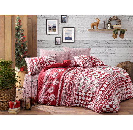 Vianočné predĺžené obliečky bavlna 140x220, 70x90cm Christmas red