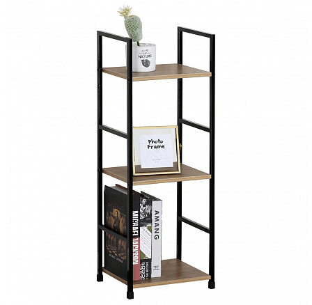 Regál, 3 police, dekor dub, MDF, čierny lak