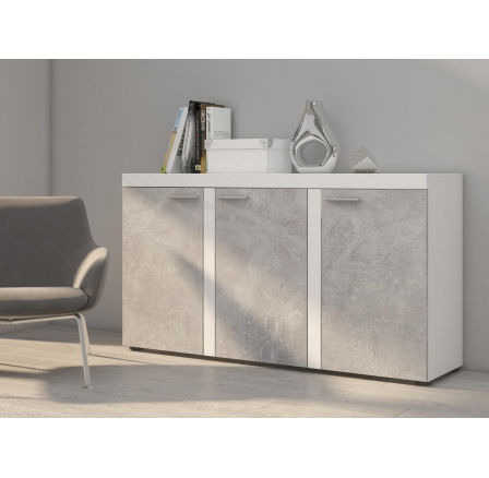 Komoda RIZO 3D, Biela/Betón Komoda RIZO 3D, Biela/Betón