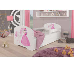 Posteľ s matracom, zábranou a šuplíkom PEPE PRINCESS AND HORSE 160x80 Biela