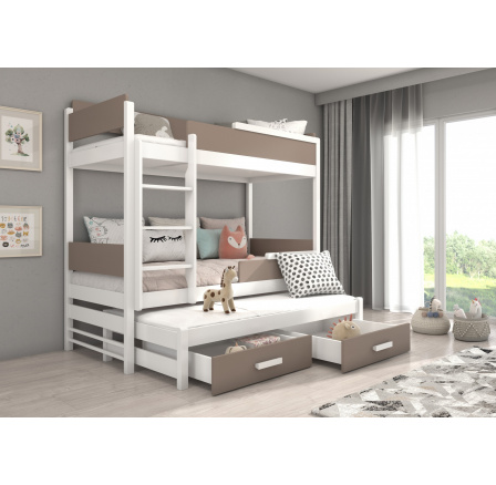 Poschodová posteľ s matracom QUEEN 200x90 White+Truffle