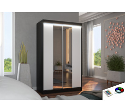 Posuvná skriňa so zrkadlom a LED osvetlením MARVIN 120 Čierna+Biela