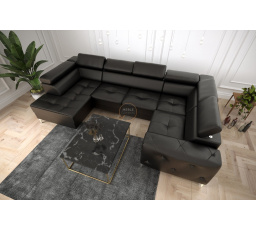 Rohová sedacia súprava ORION MAX II s funkciou spania 165x350x185 cm prírodná koža - čierna koža, pravá