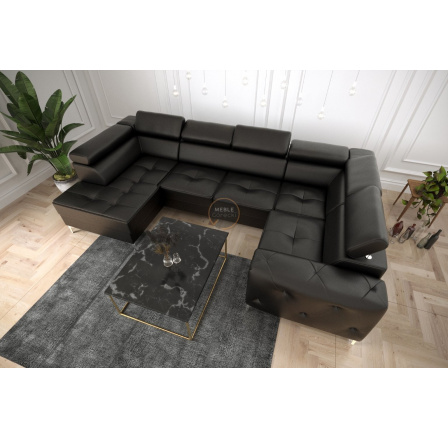 Rohová sedacia súprava ORION MAX II s funkciou spania 165x350x185 cm prírodná koža - čierna koža, pravá Rohová sedacia súprava ORION MAX II s funkciou spania 165x350x185 cm prírodná koža - čierna koža, pravá