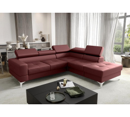 Rohová Kožená sedacia súprava s funkciou spania TOSCANIA II priemer 30x250 - červená, pravá