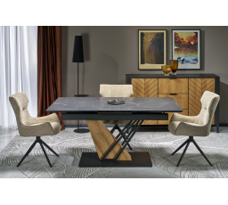 Jedálenský stôl VOLANT 140, efekt čierneho mramoru/zlatý dub/čierna