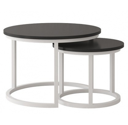 TRENTO - Konferenčný stolík set 2 kusov - laminát ČIERNY/ noha kovOVÁ BIELA (Toronto stolik kawowy=2balenia)(IZ) (K150)