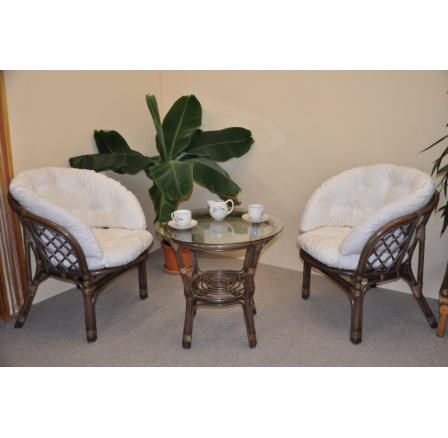 Ratanová sedacia súprava Bahama hnedá 2+1, vankúš MAXI biely