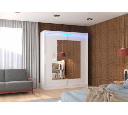 Posuvná skriňa so zrkadlom a LED osvetlením ROSETTE 180 Biela+Biela