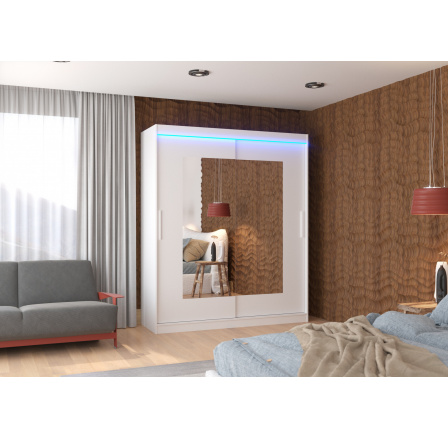 Posuvná skriňa so zrkadlom a LED osvetlením ROSETTE 180 Biela+Biela Posuvná skriňa so zrkadlom a LED osvetlením ROSETTE 180 Biela+Biela