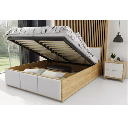 Spálňová posteľ Panamax z duba kraft, s bielou výplňou, bez matraca 160 x 200