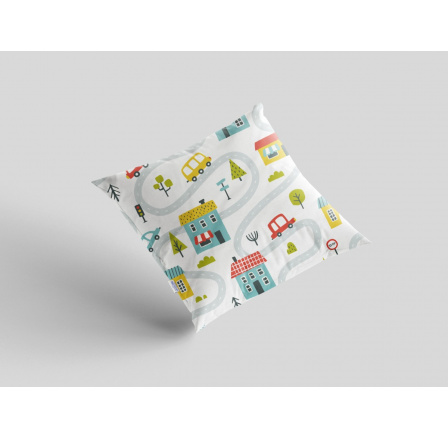 Bavlnená obliečka na vankúš 40x40 cm s detským motívom mestečko