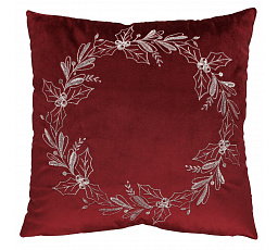 Polštář s výplní - červený s věncem, 100% polyester, 45 x 45 cm