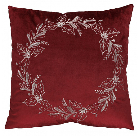Polštář s výplní - červený s věncem, 100% polyester, 45 x 45 cm Polštář s výplní - červený s věncem, 100% polyester, 45 x 45 cm