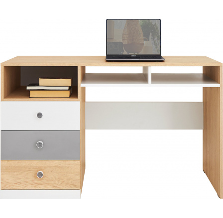 Písací stôl PIXEL PX8, dub biskvitový/biela lux/sivá