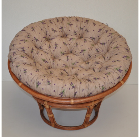 Ratanový papasan 110 cm koňak, vankúš levanduľa