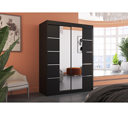 Posuvná skriňa so zrkadlom NORDIC 150 Čierna+Čierna